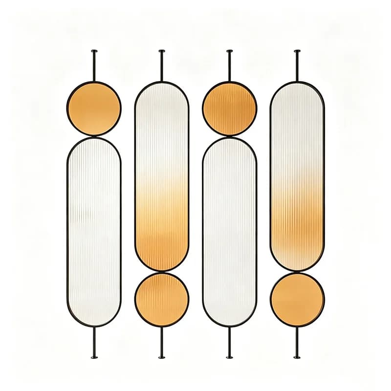 Gradual change amber Changhong glass partition, black wrought iron, oval disc combination screen, home living room