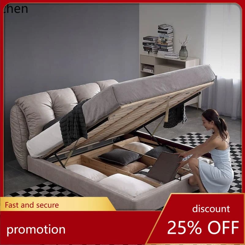 ZML Master Bedroom Fabric Bed Simple Modern Upholstered Bed for Various Sizes with Storage