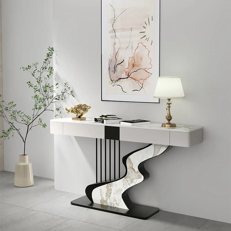 LMMM  light luxury rock slab entry with drawers, entrance table, entrance corridor, living room against the wall, end view table