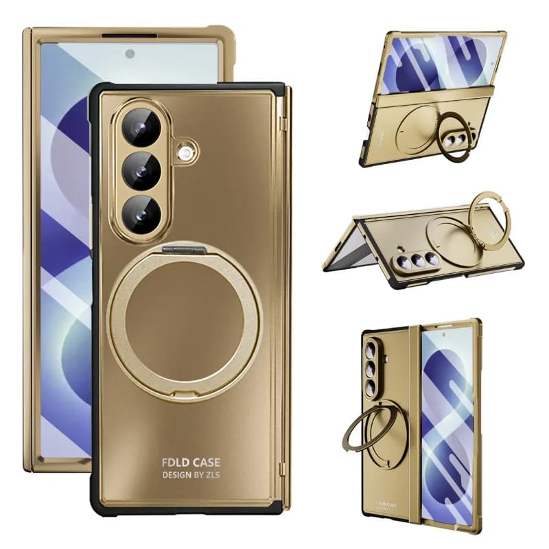 Case for Samsung Z Fold 8 Ultra Built‑in Front Glass Film 360° Rotatable Ring Stand Shockproof Full Hinge Protection Cover