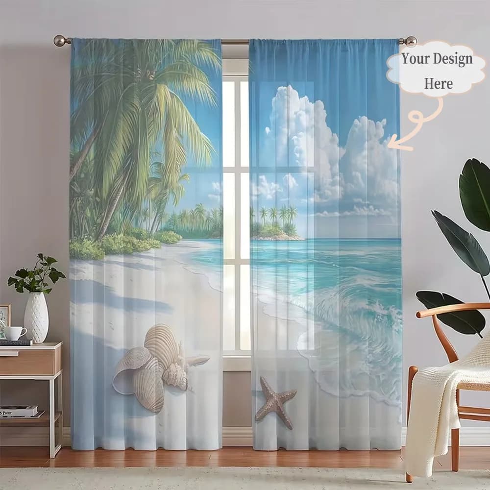 Custom 2D Flat 2pcs Sheer Curtains, Featuring Your Any Design/ Image/ Color - Rod Pocket Design for Easy Hanging, Home Decor