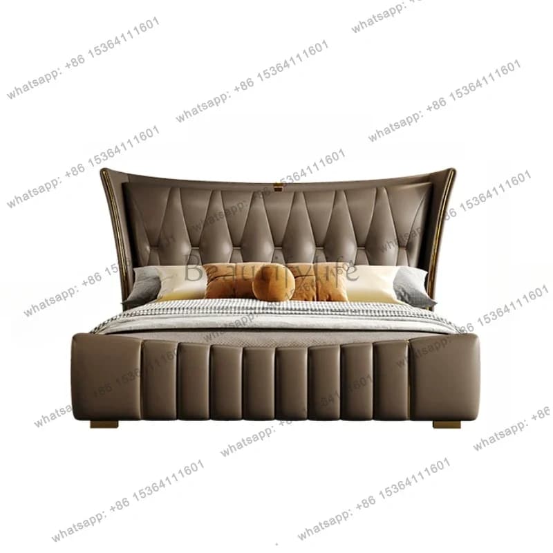 PG Leather Modern Bed Simple Designer Bedroom Cream Wind Wedding Bed Artromantic High Quality Letto Matrimoniale Hotel Furniture