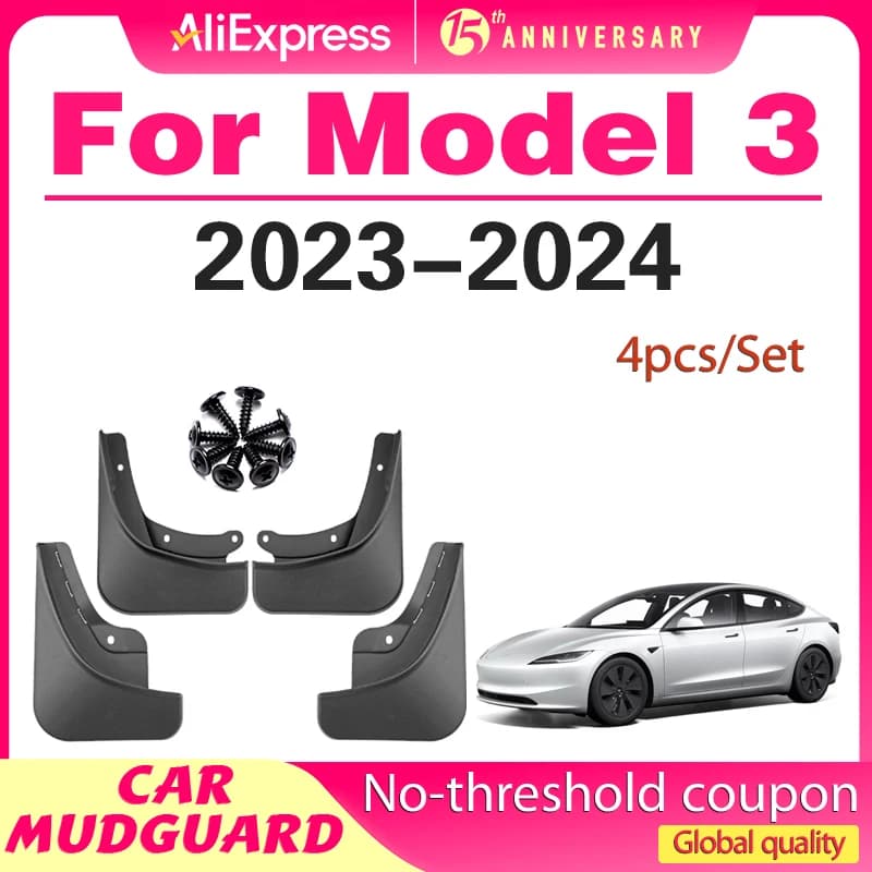 MudFlaps For Tesla Model 3 2023 2024 Model3 Mudguards Mud Flaps Splash Guards Front Rear Wheels Fender Car Accessories 4Pcs
