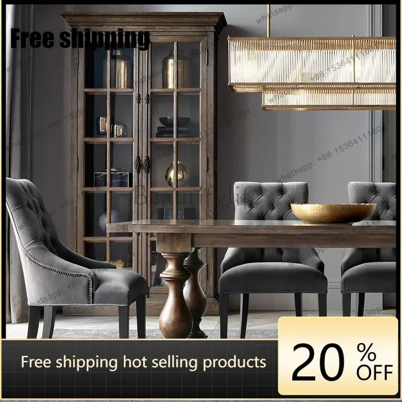 LD American solid wood bookcase retro heaven and earth lock two doors simple glass door bookcase