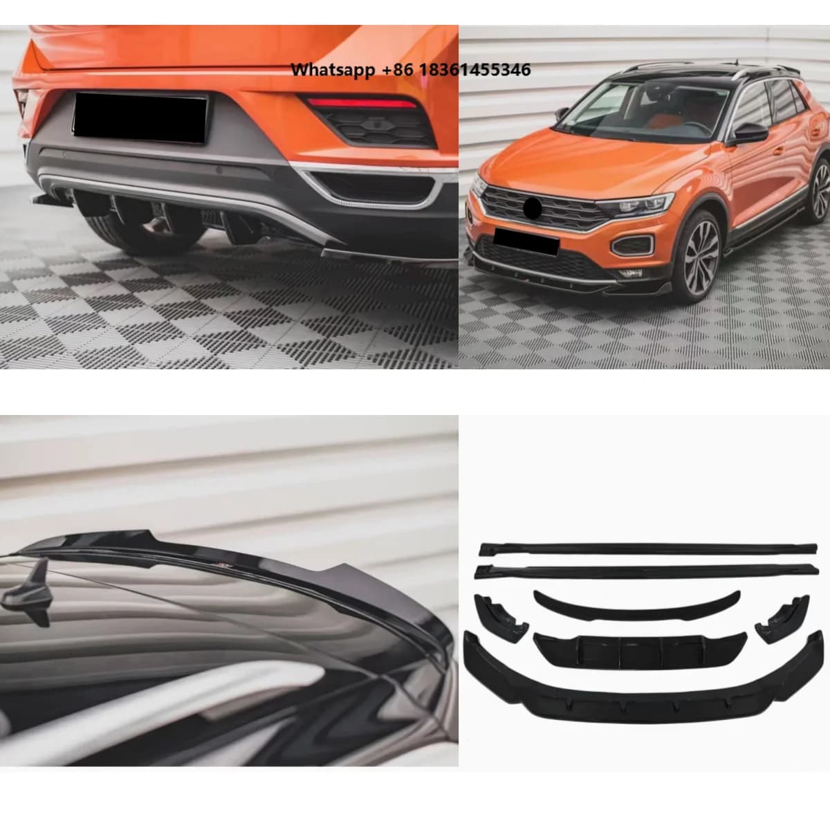 Gloss Black Body kit for  T-ROC 2017-2021 Modified Front rear Lip Side Skirt spoiler Surround