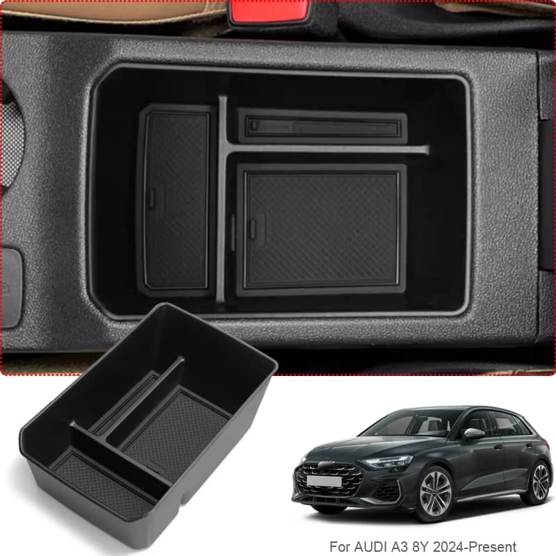Car Armrest Box Storage For AUDI A3 8Y 2024-Present ABS Center Console Organizer Tray Interior Storage Box Tidying Accessory