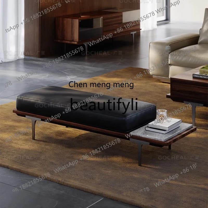 xz1Foot pedal black end stool Italian high-end leather bed bedroom bench