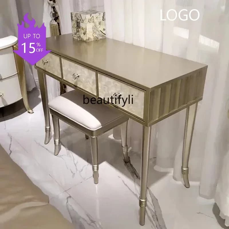 Light luxury American dresser shell makeup table makeup stool solid wood small apartment mini simple modern bedroom