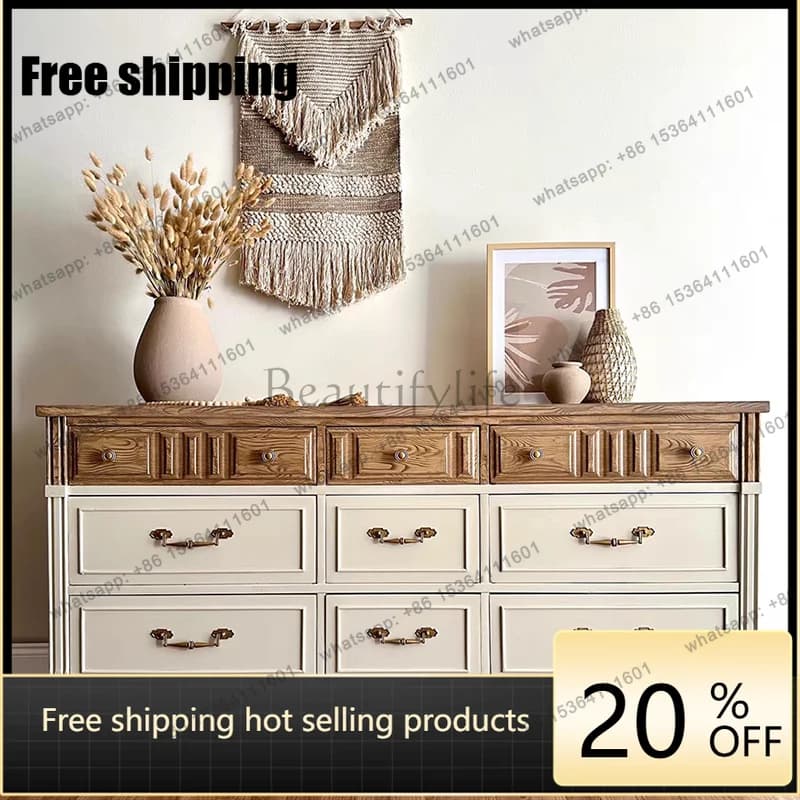 LD American retro solid wood chest simple living room entrance storage dresser bedside locker
