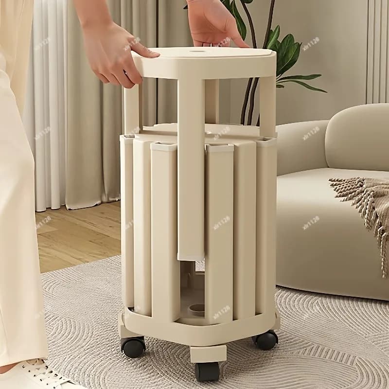 Thickened Plastic Stackable Round Stool, Foldable Movable Chair, Space Saving Household Storage Stool Set of 4
