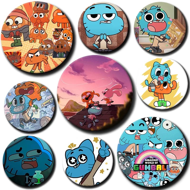 58mm Cartoon Amazing World Gumball Button Pin Kawaii Darwin and Anais Brooch Anime Badge for Backpack Clothes Decor Fashion Gift