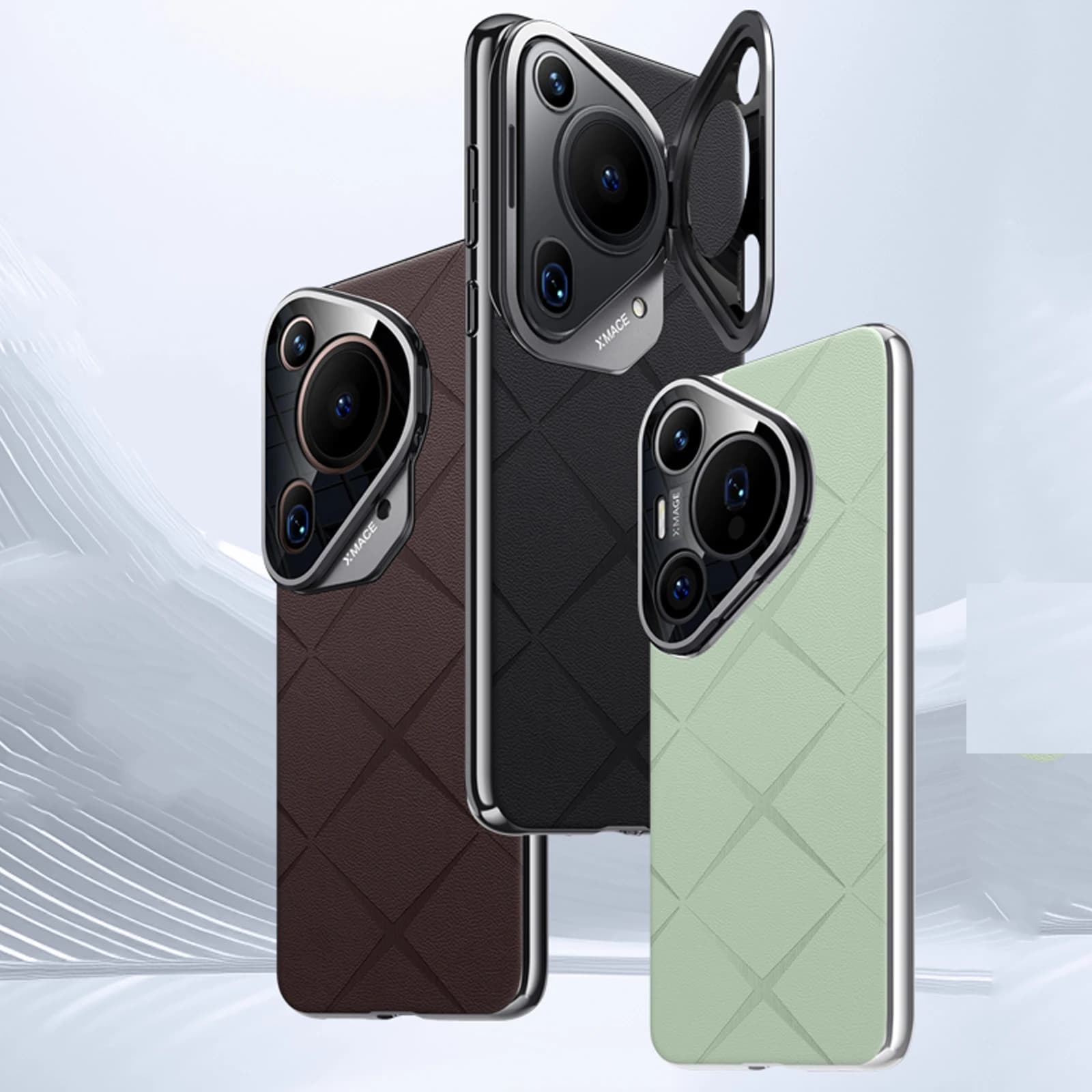 Shockproof Luxury Leather Geometric Kickstand Case For Huawei Pura 70 Ultra Pura 70 Pro Slim Metal Camera Protection Phone Cover