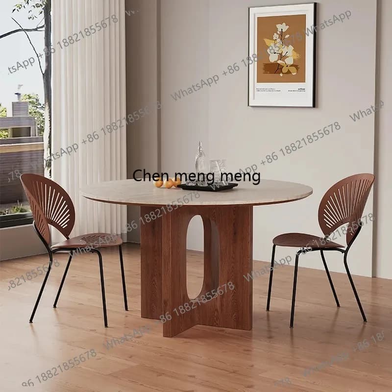 Household Medieval style round dining table modern minimalist design solid wood rock slab dining tables Dining Room Furniture
