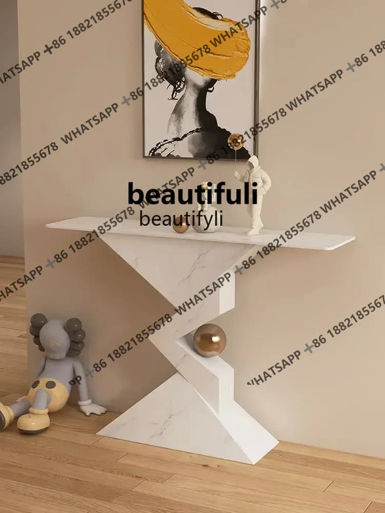 Italian Living Room Entrance Cabinet Wall Console Tables Door Stone Plate Console Decoration Side View