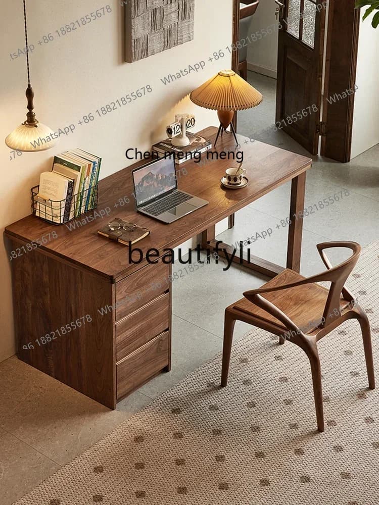 D178   North American black walnut desk Nordic simple solid wood writing desk with drawer computer desk