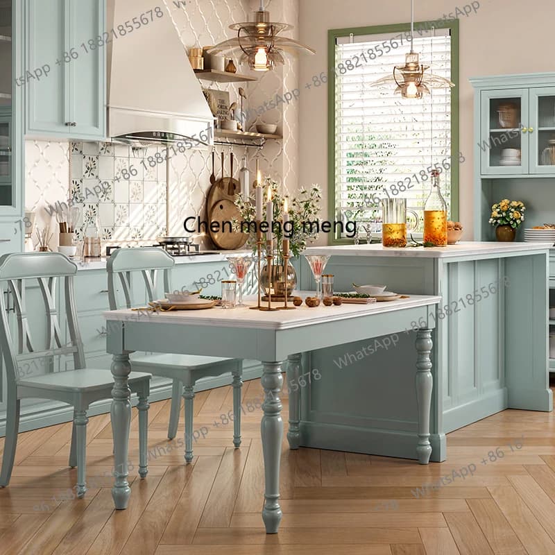 American solid wood dining table in marble locker separation small apartment French