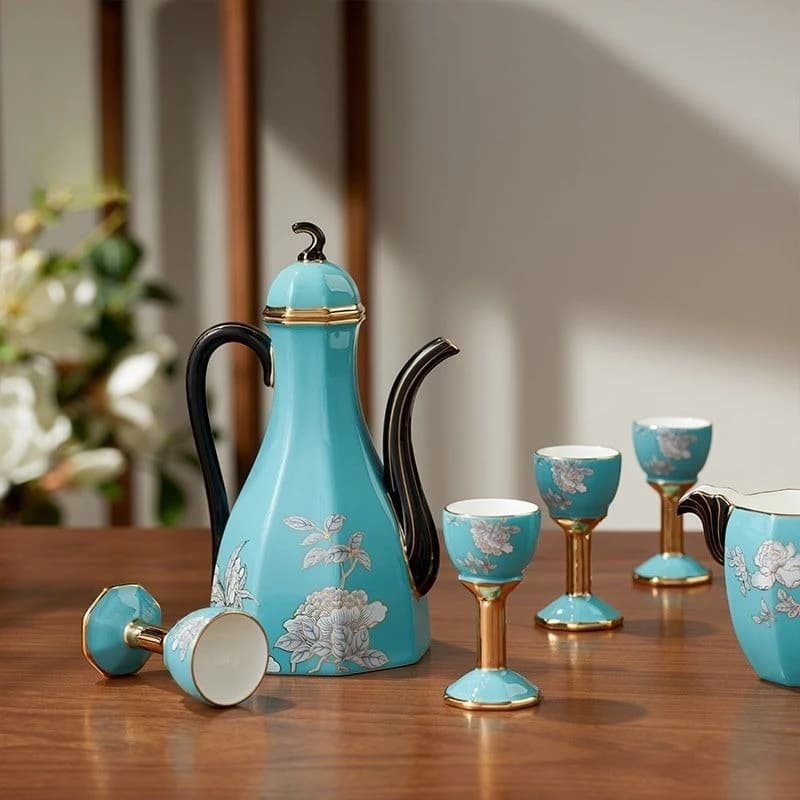 Lady Porcelain Ink Peony 12 Head Ceramic Wine Set, Light Luxury Gift Box