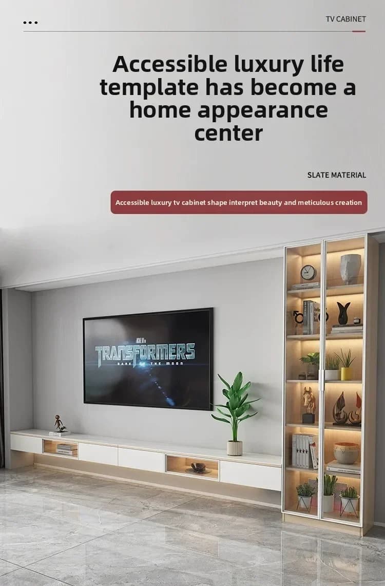 q-1 Solid Wood TV Cabinet Modern Simple Combination Lig Luxury Background Wall Cabinet Living Room Home Storage Cabinet