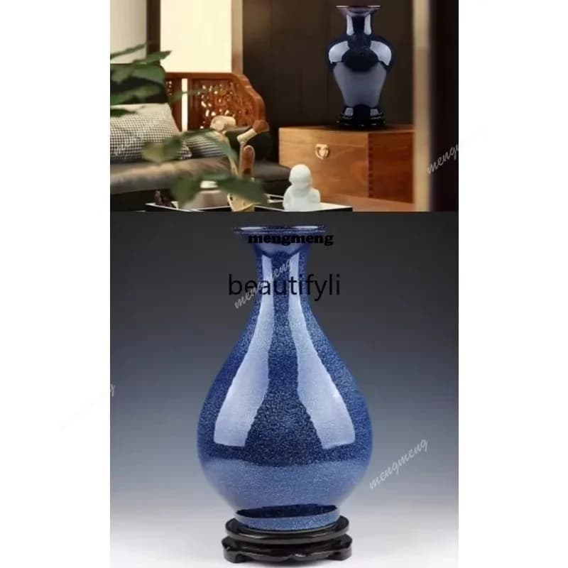 Jingdezhen ceramic vase kiln change glaze blue porcelain new Chinese living room home handicraft ornament  N