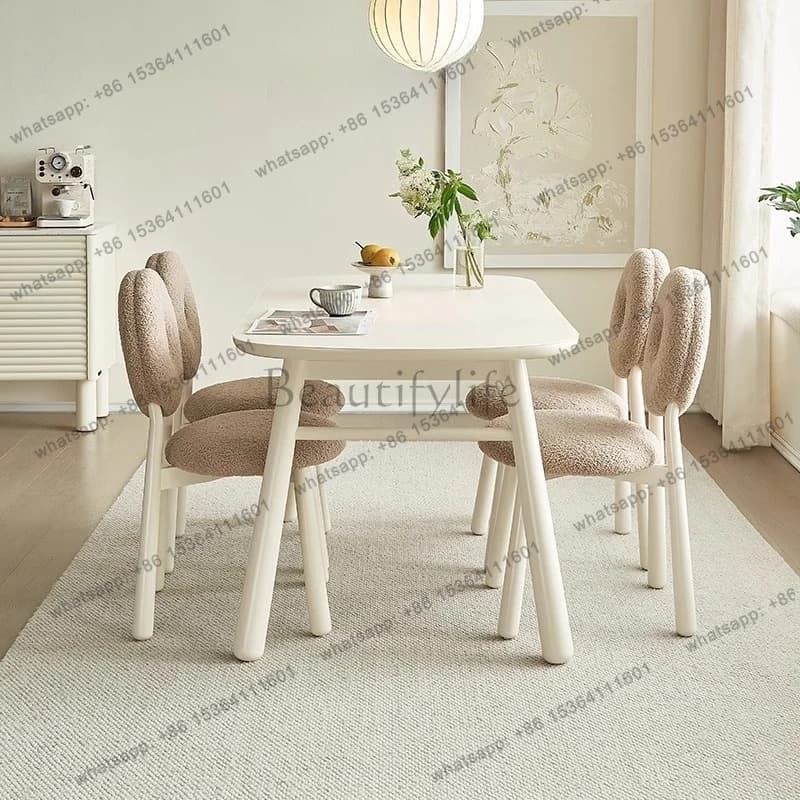 LJY Kitchen Furniture Dining Tables Desk Glass Desktop Solid Wood Feet Cream Dinner Dining Table Solid Wood Foot Oval Velvet Cha