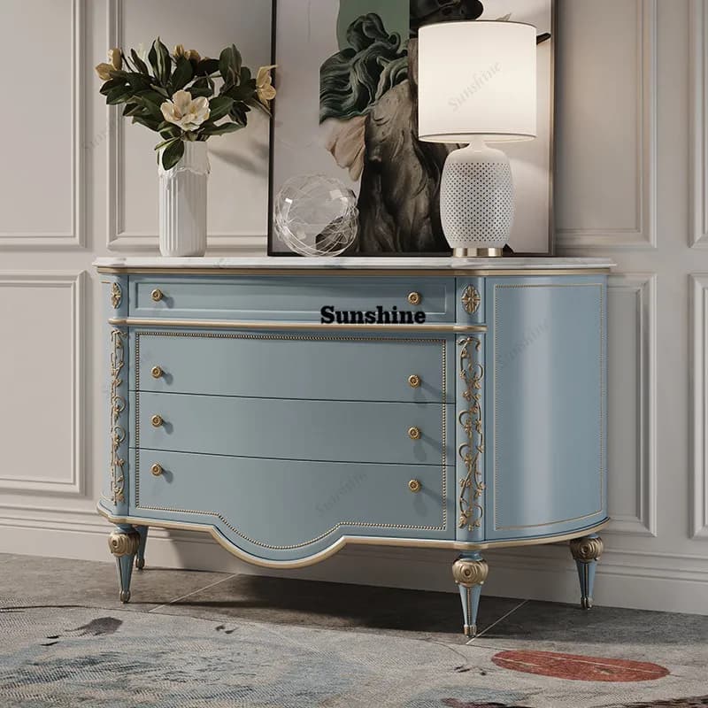 American light luxury marble porch cabinet entry foyer storage decoration, home bedroom storage