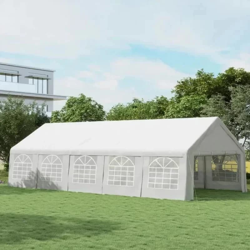 Easyinstall 32X16FT White Heavy Carport Canopy Waterproof Outdoor Gazebo With Removle Sidewalls Wedding Party Event Travel