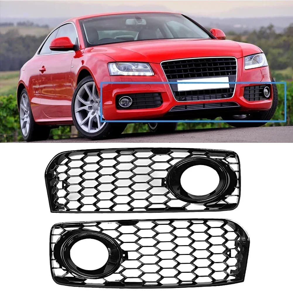 1 Pair of Fog Light Grille Black Bezel Fog Lamp Trim ABS Geometric Mesh Design For Audi A5 S5 B8 RS5 2008-2012 Modification