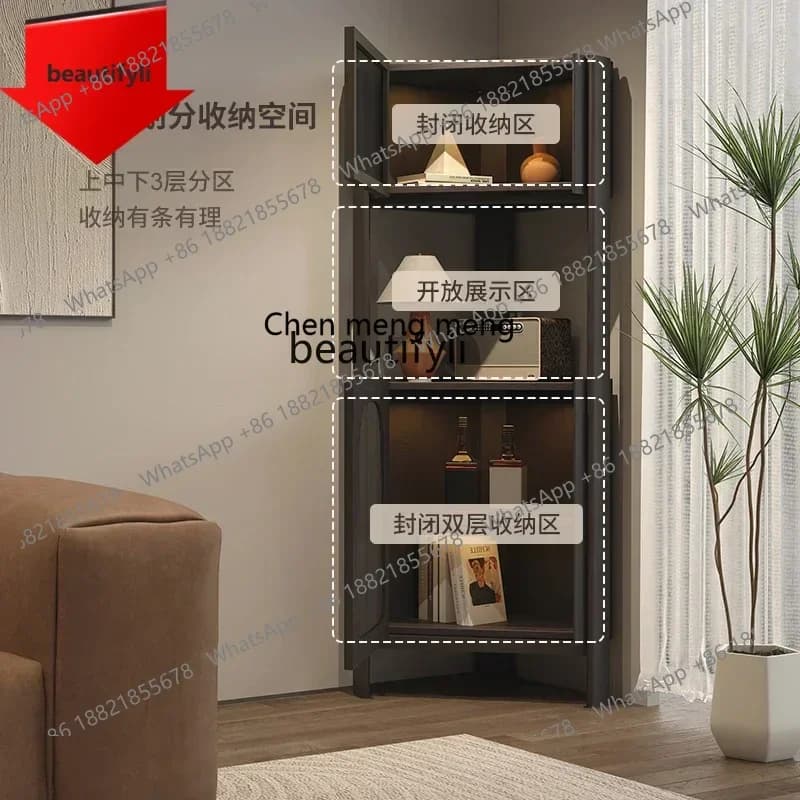 D32 T French retro solid wood corner cabinet, black triangle, living room and dining room corner storage, corner rack