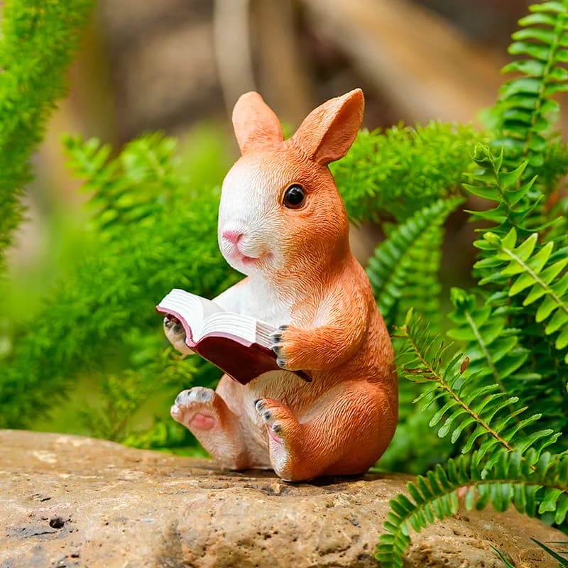 Charming Rabbit Reading Book Statue Resin Bunny Garden Ornament Perfect for Outdoor & Indoor Home Decor Gift