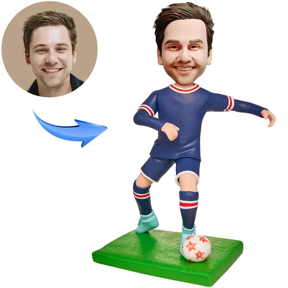 Custom Bobbleheads Figures Personalized,Soccer Player Blue Uniform Custom Bobblehead,Customized Gifts for Boyfriend Father