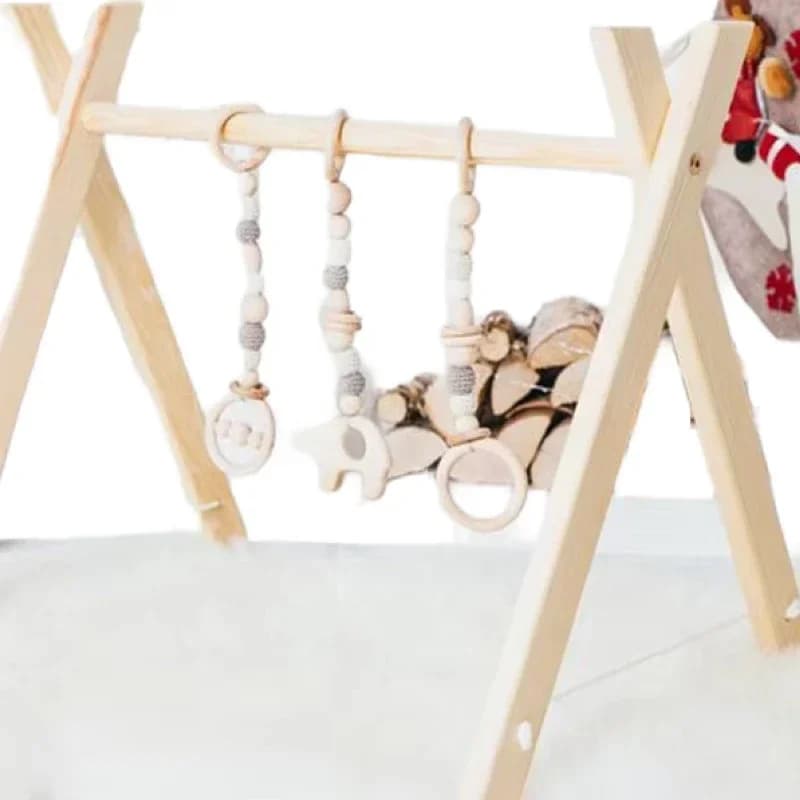 Children's Toys Wooden Gym Frame Baby Wooden Folding Play Gym with Teeth Toys