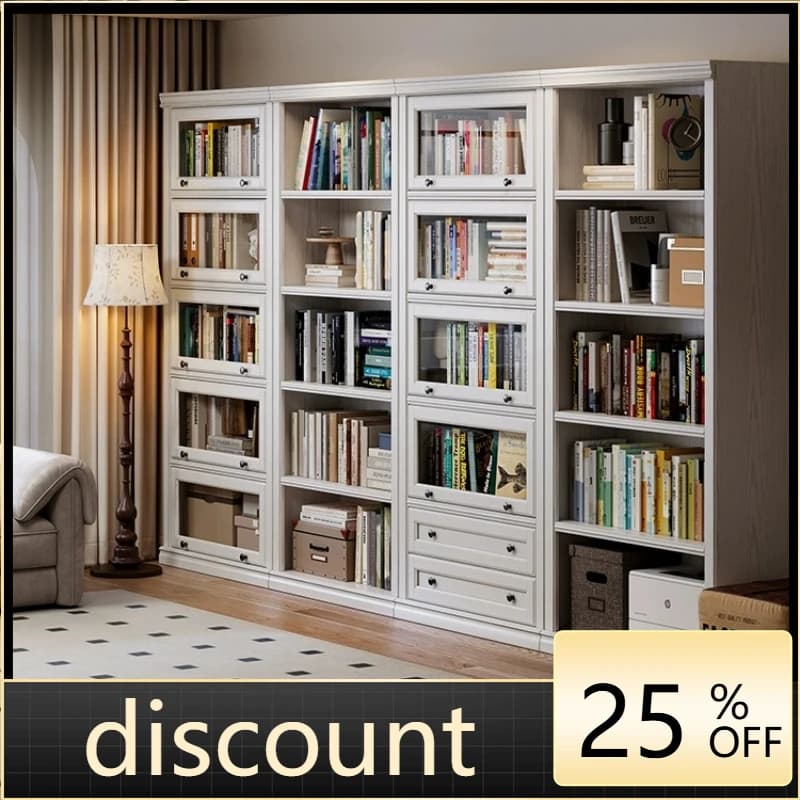 LH solid wood bookshelf integrated wall household storage locker living room floor shelf