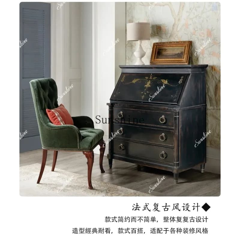 French retro solid wood neoclassical hand-painted bedroom dresser  FT