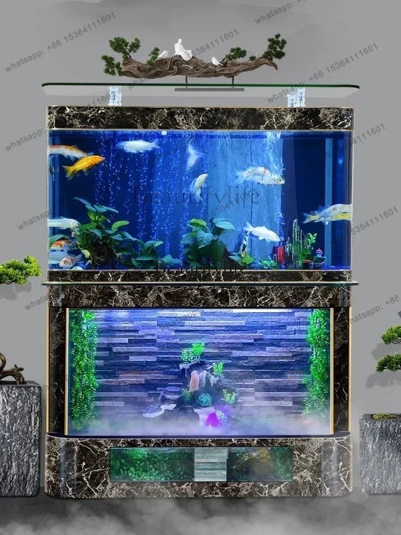 FG43-Living room partition water curtain wall fish tank large vertical glass ecological aquarium