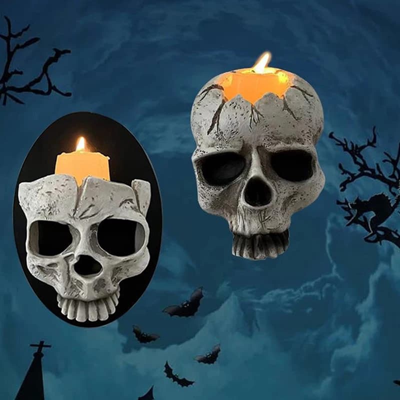 1PC Home Decoration Resin Handicrafts Figurines Sculptures Vintage Ghost Skulls Candle Holders, Candle Supports