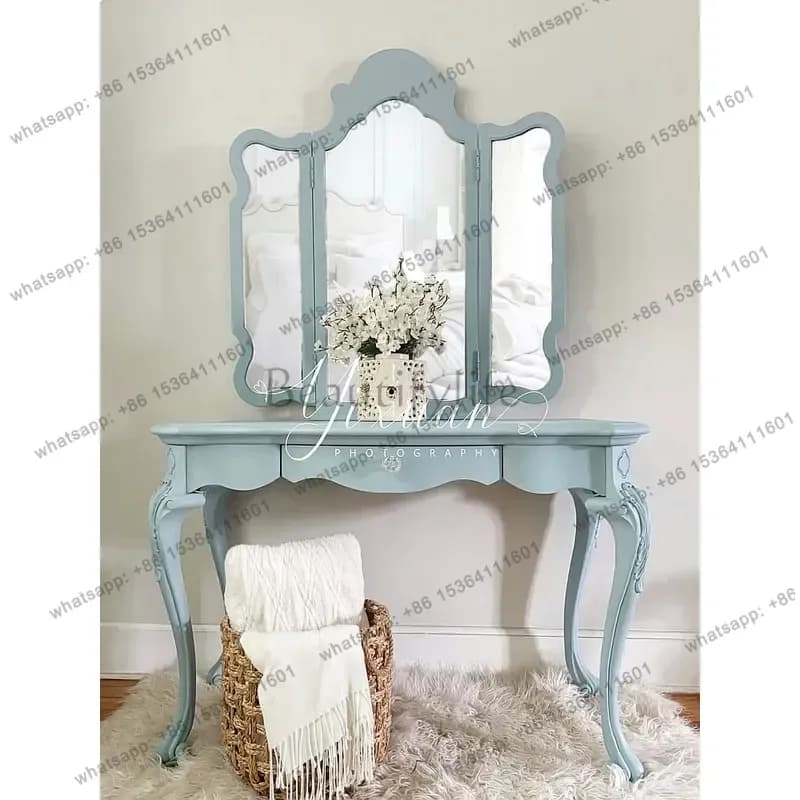 YJ French Vintage Solid Wood Carved Dressing Table Modern Simple Bedroom Makeup Vanity Custom Luxury Furniture