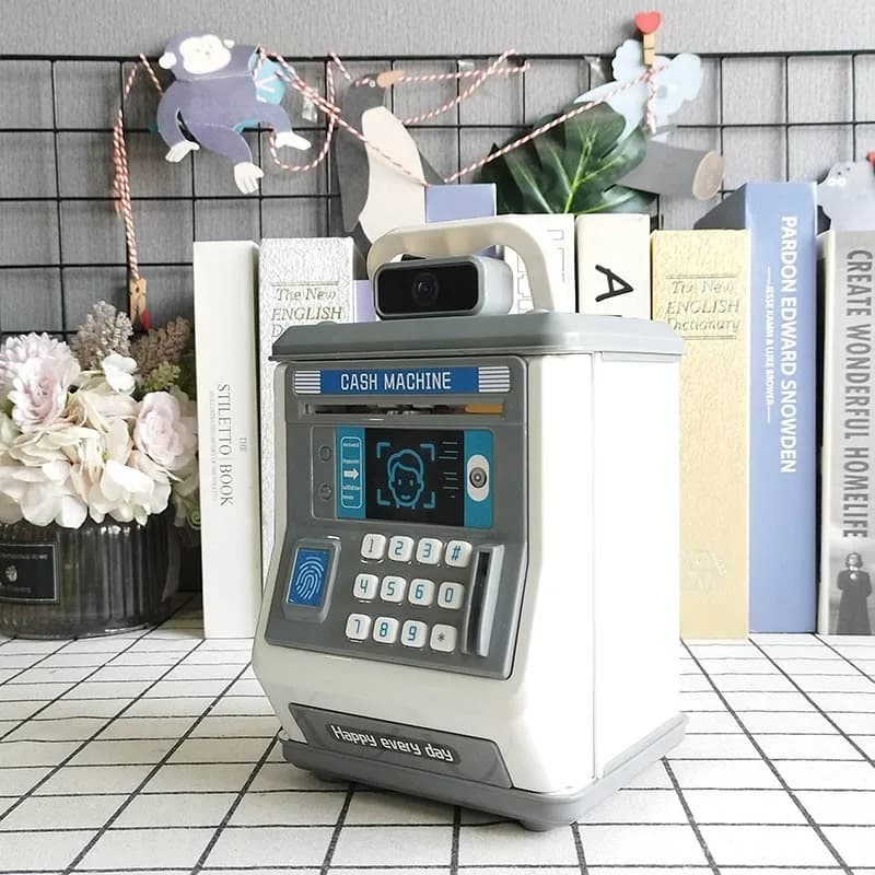 Card Swiping Fingerprint Facial Recognition Piggy Bank, Password Box, Money Storage Change Can, Ornament Toy for Children