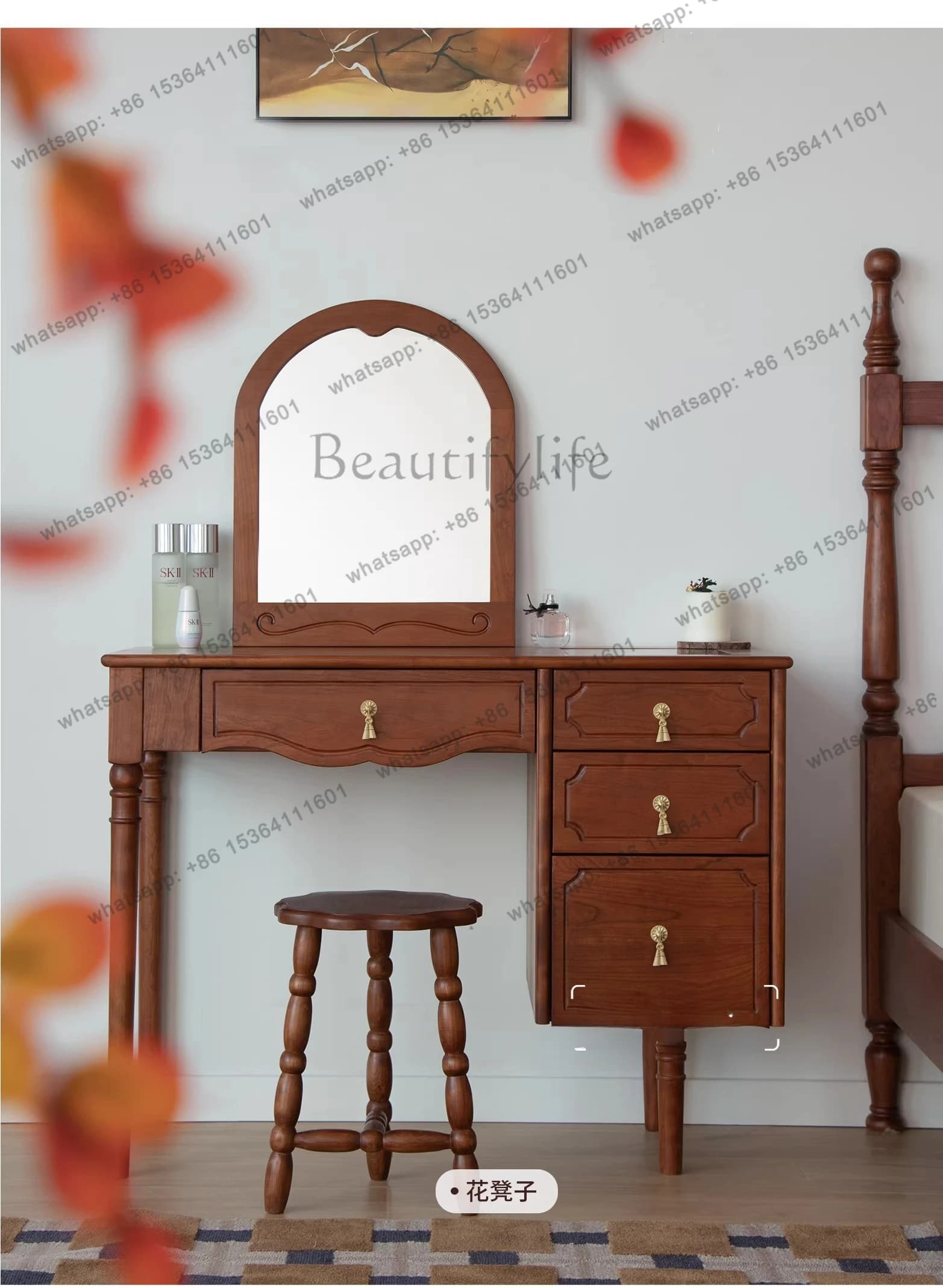 Cherry wood French retro dresser medium antique solid wood storage desk