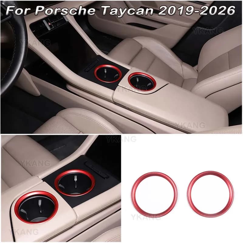 Aluminum alloy Red For Porsche Taycan 2019-2026 Car Central Control Water Cup Holder Trim Ring Prevent Attrit Car Accessories