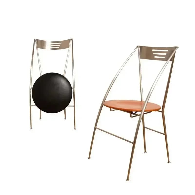 Medieval folding chair small apartment solid wood dining chair, stainless steel chair
