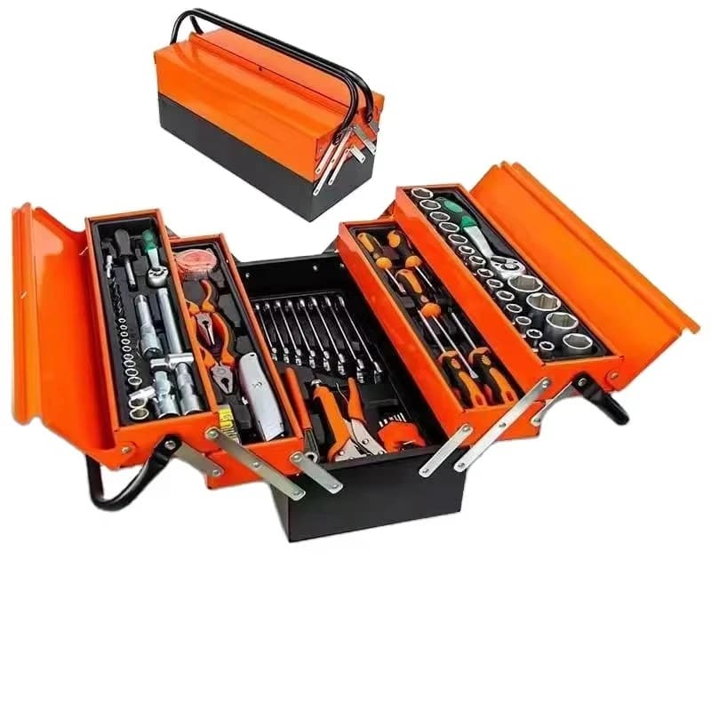3 Layer Folding Toolbox Set Auto Repair Hand Tool Kit Outdoor with Ratchet Wrench