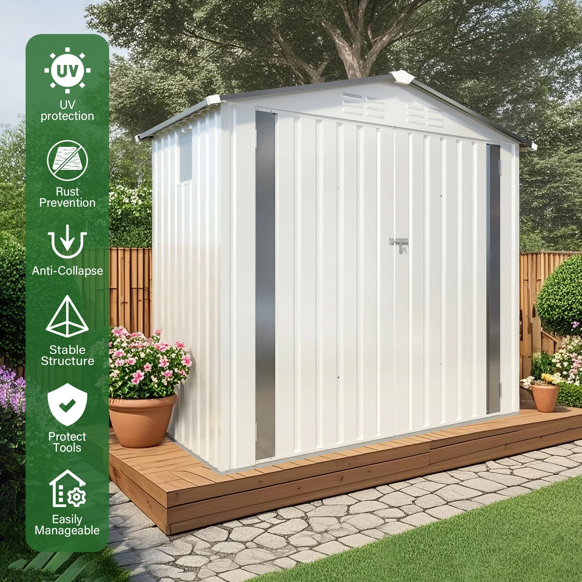 Waterproof Outdoor Storage Shed,Metal Tool Sheds With Lockable Doors & Air Vent,Storage Building For Backyard Garden