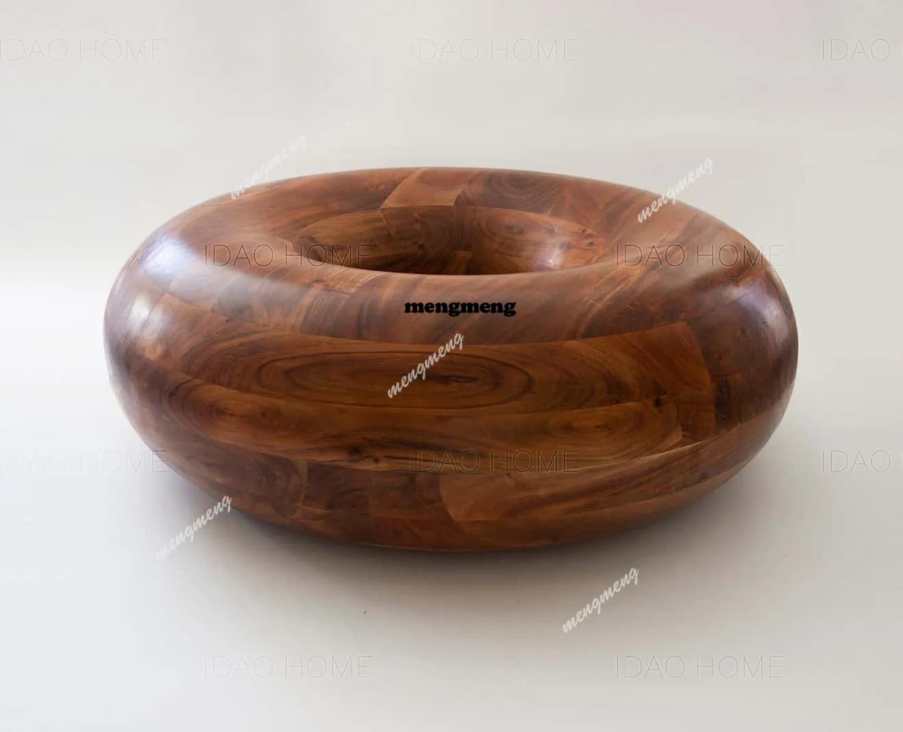 Personality Creative Decorative Art Solid Wood Coffee Table Tempered Glass Coffee Table Seat Caramel Donut Round