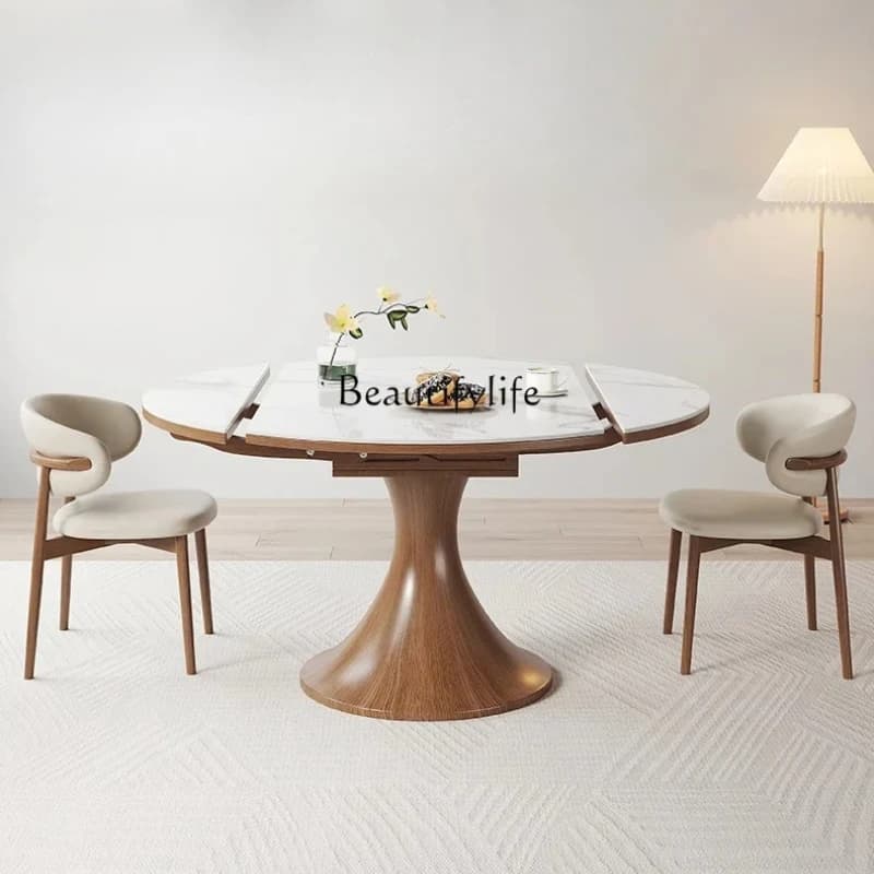 2 yj15 New Chinese Style Rock Slab Solid Wood Dining Table, Extendable and Foldable, Dual-use for Square and Round