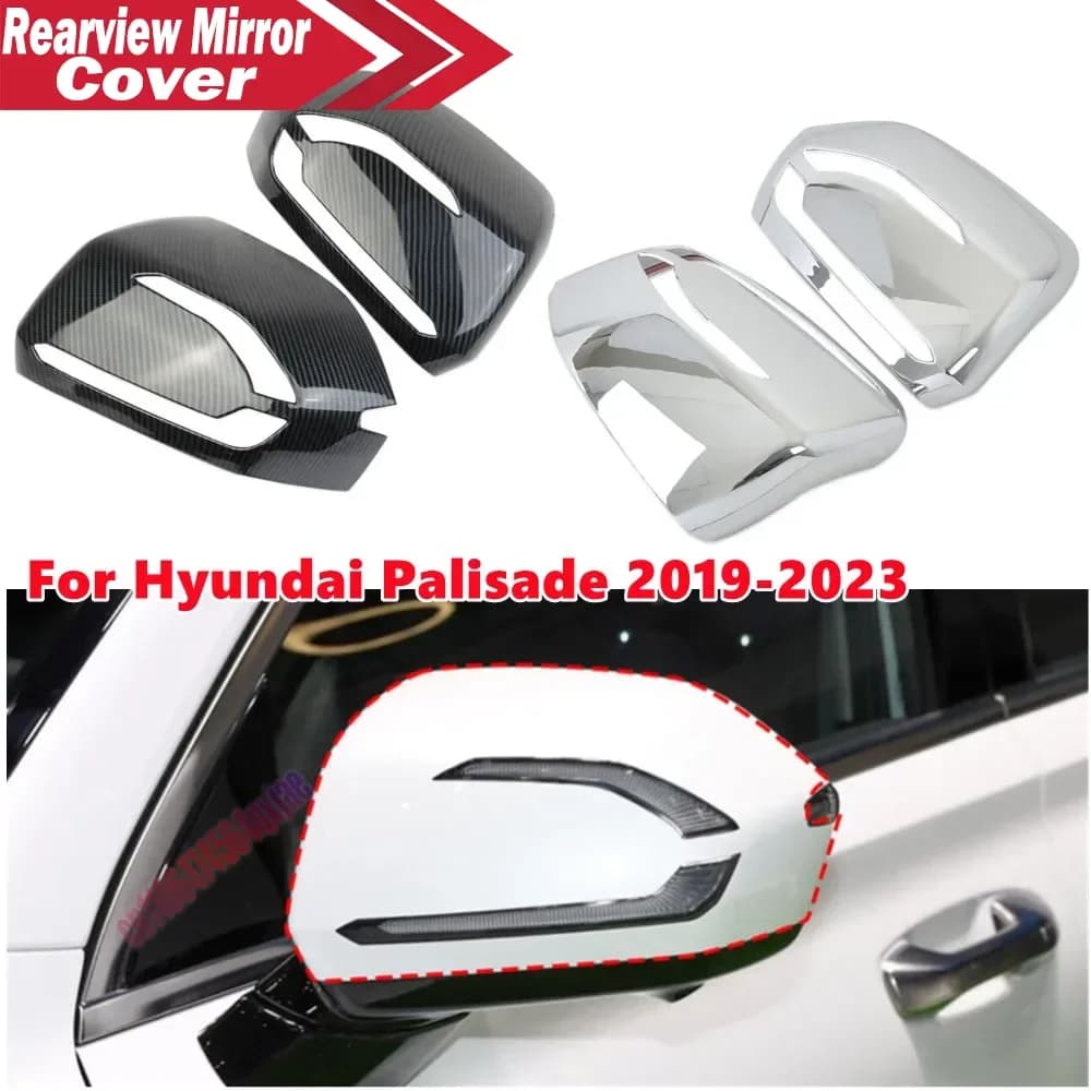 For Hyundai Palisade 2019-2023 ABS Rearview Side Mirror Cover Wing Cap Exterior Door Housing Trim Adhesive Sticker
