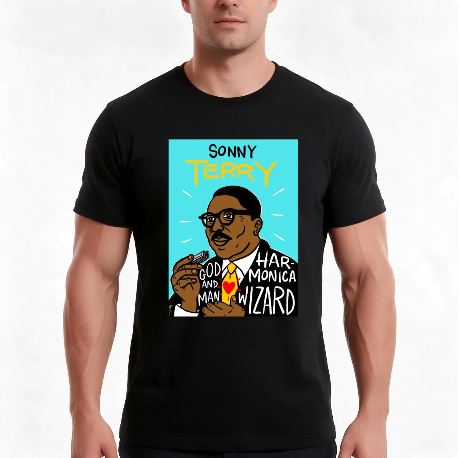Sonny Terry Blues Folk Art T-Shirt, Summer Casual Cotton Tee, Oversized Streetwear Tops, Vintage Graphic Print, Unisex Men Women