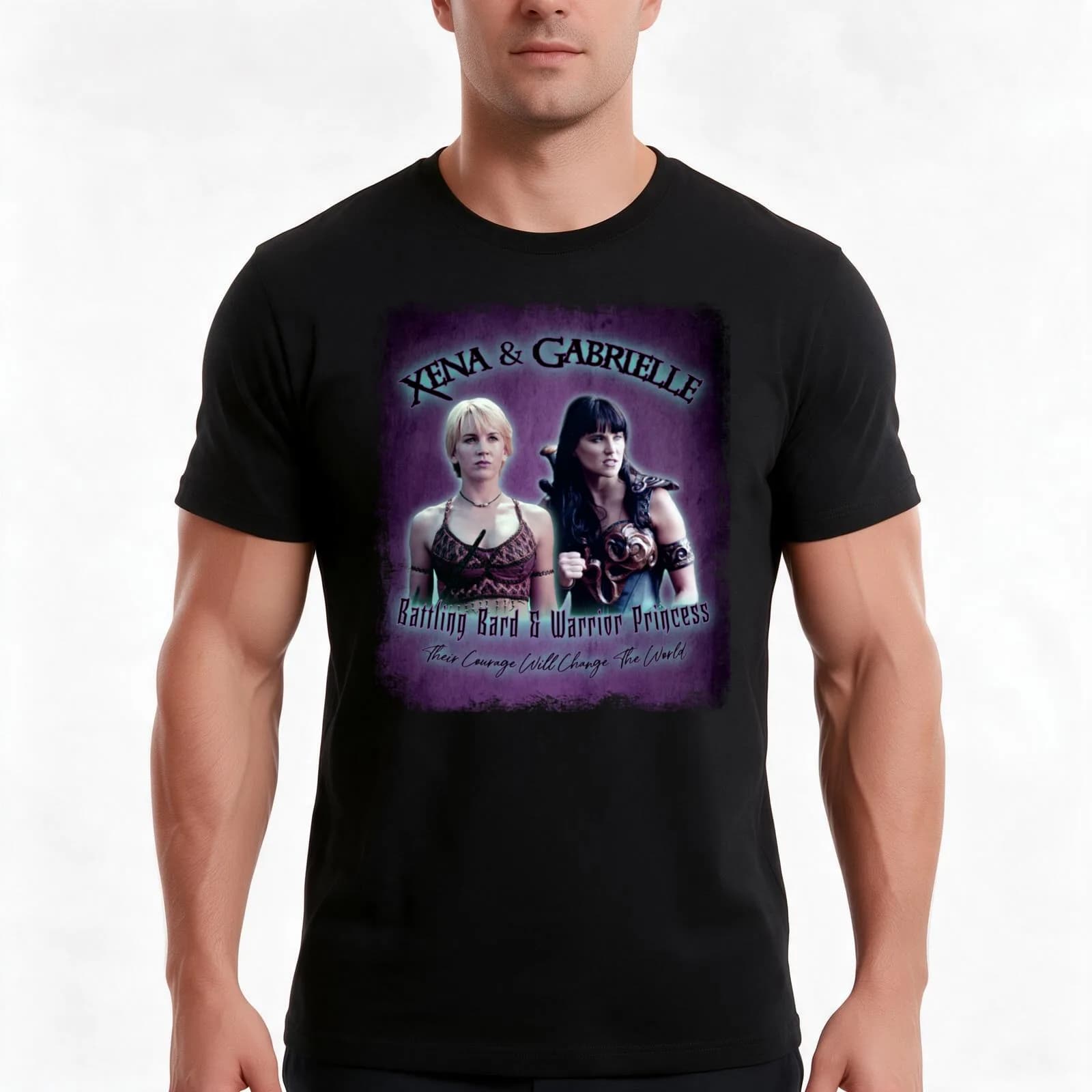 Xena & Gabrielle Vintage Style T-Shirt, Summer Casual Cotton Tee, Oversized Streetwear Tops, Vintage Graphic Print, 100% Cotton