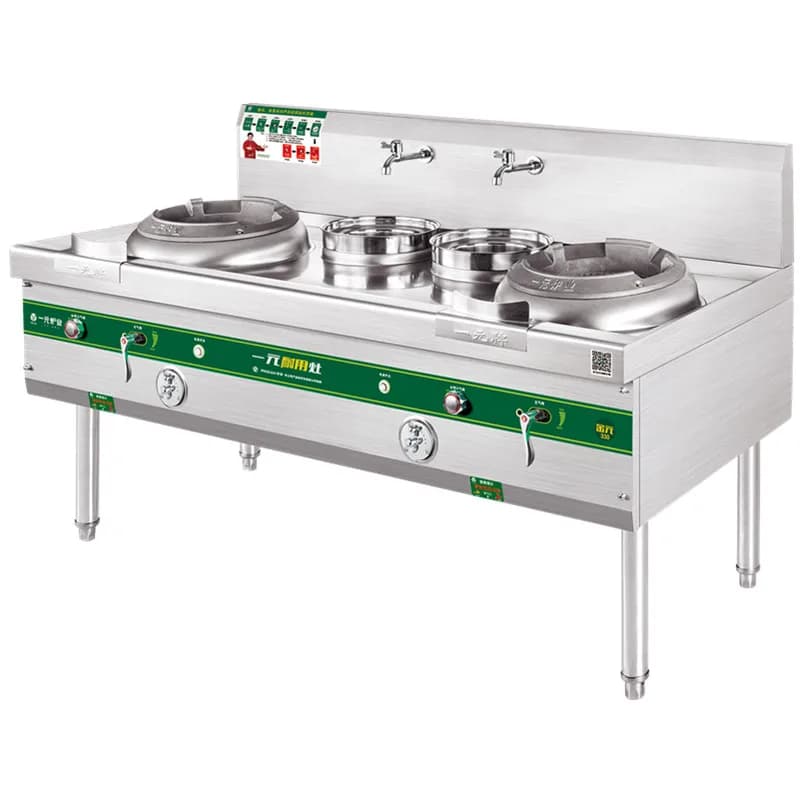 35kw Factory Price Double Burner Restaurant Stainless Steel Big Gas Stove For Wok