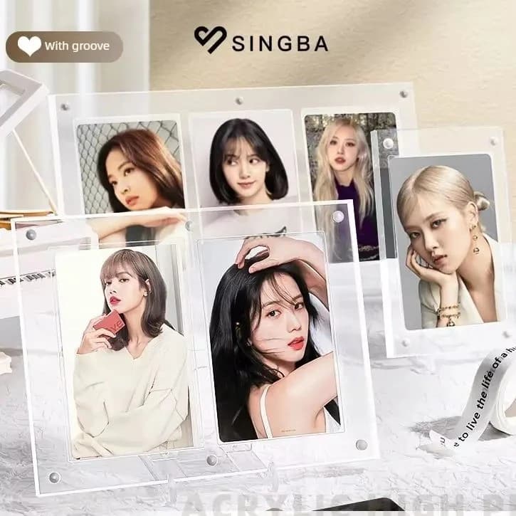 SINGBA Magnetic Acrylic Card Holder, 3" HD Clear Display Frame with Anti-Scratch Film for Pokemon TCG, K-Pop Photo Cards