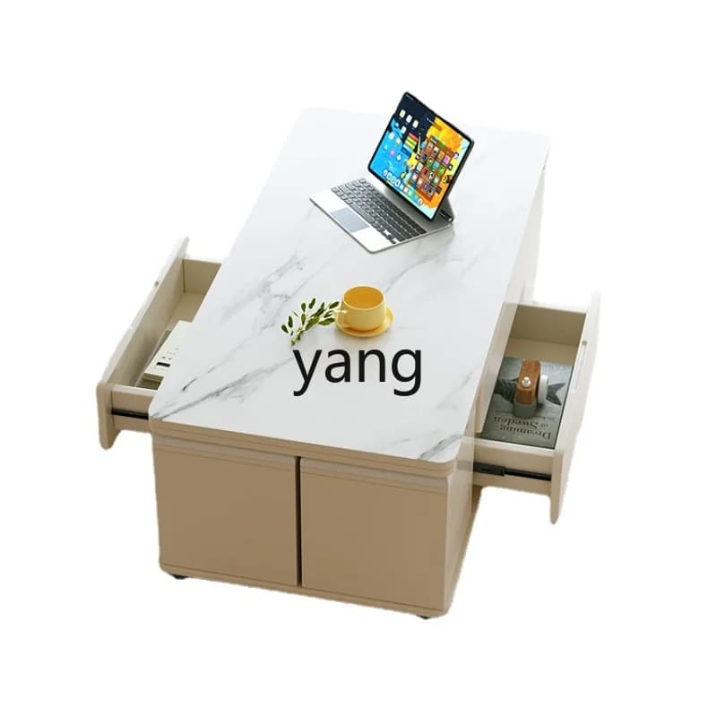 Yjq ，Multi-Functional Coffee Table Cream Style Lifting and Foldable Dining Table Living Room Simple Desk Integrated